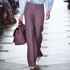 Tory Burch Ainsley Wide Leg Trouser Pants Houndstooth plaid